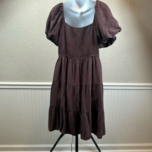 Zesica Elegant Brown Puff Sleeve Dress Size Large - Picture 6 of 10